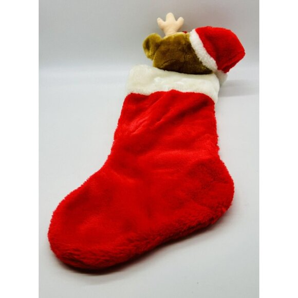 Rudolph Reindeer Christmas Stocking Plush 3D Santa Hat Stuffed Animal 22 inch - Picture 5 of 8